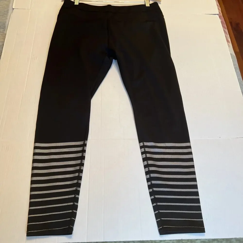 Athleta Sz XL Striped Tight Leggings Silver Black Women's/See details GOOD